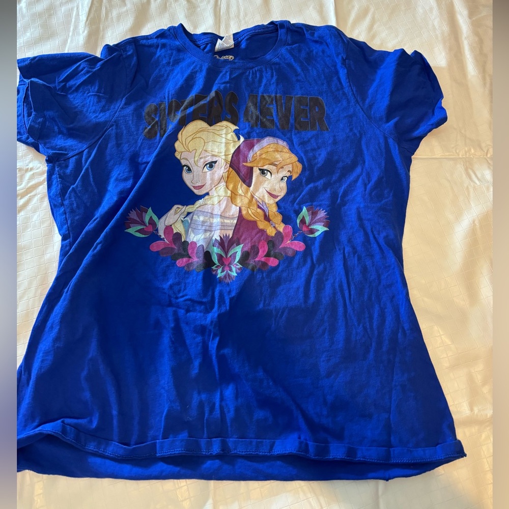 Disney Frozen Elsa & Anna Sisters 4Ever T-Shirts Sz XL Blue